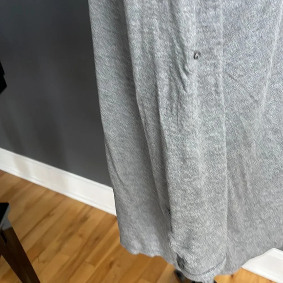 joan vass heather gray lightweight soft tiny button roll tab sleeve cardigan. M - Picture 4 of 8